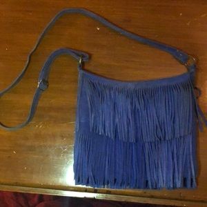 Blue suede fringe crossbody bag